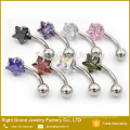 Fashion Stainless Steel Prong Setting Heart Pink Cubic Zircon Navel Belly Ring